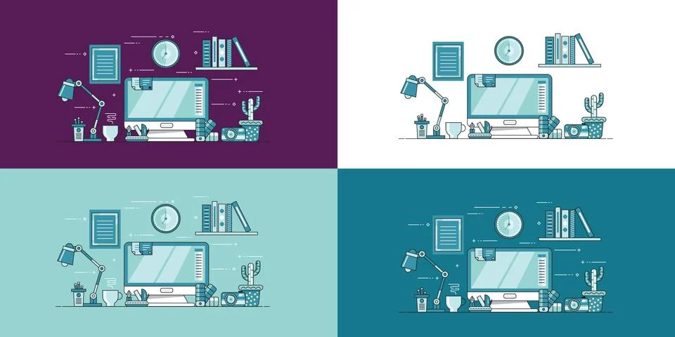 Work Space. Vector Illustration Of Office Has A Computer Stock Illustration