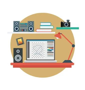 Work Station Vector Illustration Stock Illustration