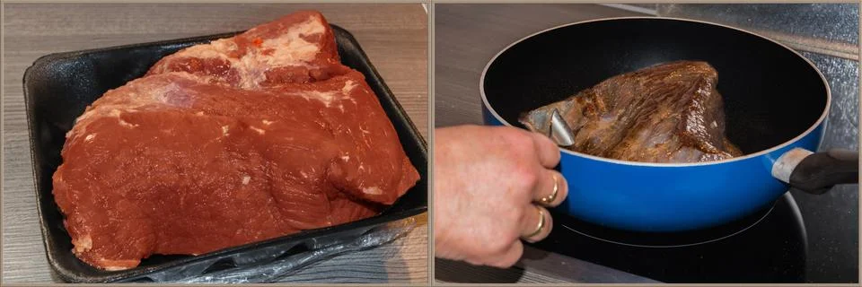 Work steps, meat preparation. Stock Photos