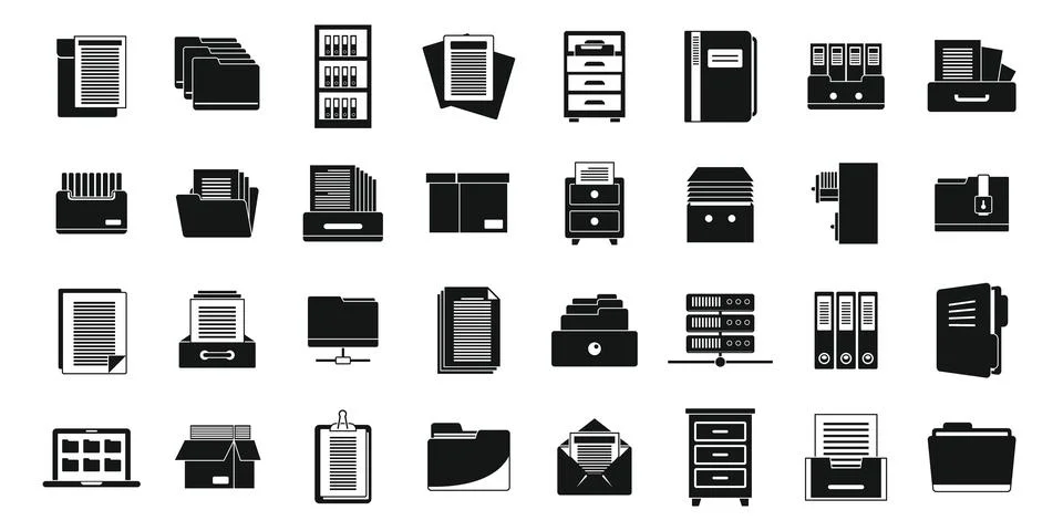 Work storage of documents icons set, simple style Stock Illustration