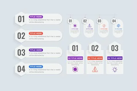 Work strategy and process steps data visualization template for office or b.. Illustrazione stock