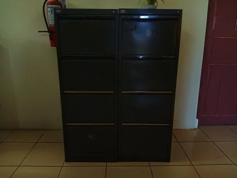 Work support equipment used to store goods, namely lockers in the office room Stock Photos