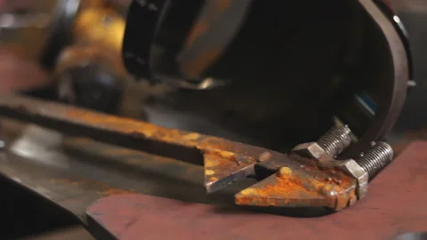 Work surface in production. Metal scraps. Disorder in the workplace. Work tool. Stock Footage 144211802