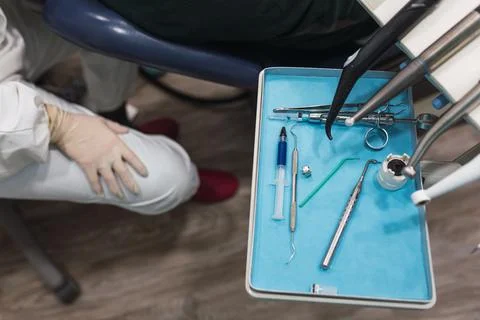 Work table with dental tools in a dentist's office.health and wellness concep Stock Photos