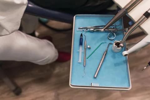Work table with dental tools in a dentist's office.health and wellness concep Foto stock