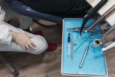 Work table with dental tools in a dentist's office.health and wellness concep Stock Photos