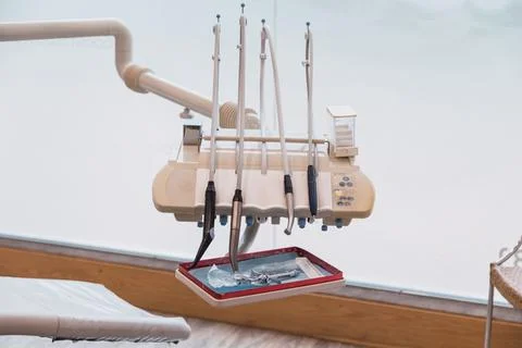 Work table with dental tools in a dentist's office.health and wellness concep Stock Photos