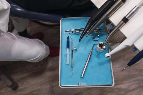 Work table with dental tools in a dentist's office.health and wellness concep Stock Photos
