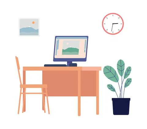Work table with desktop computer - cozy isolated business workspace Stock Illustration