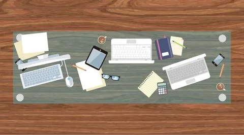 Work Table Document and Laptop Design Flat 스톡 일러스트