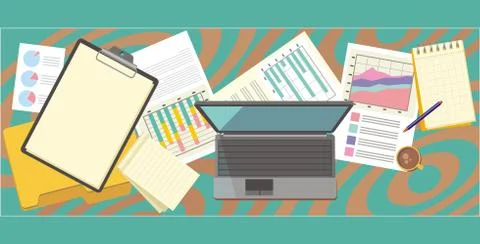 Work Table Document and Laptop Design Flat 스톡 일러스트