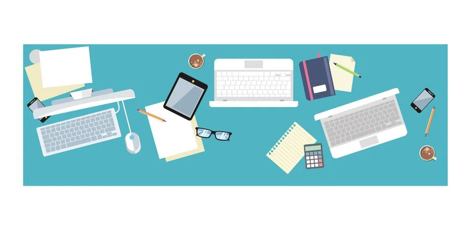 Work Table Document and Laptop Design Flat Illustrazione stock