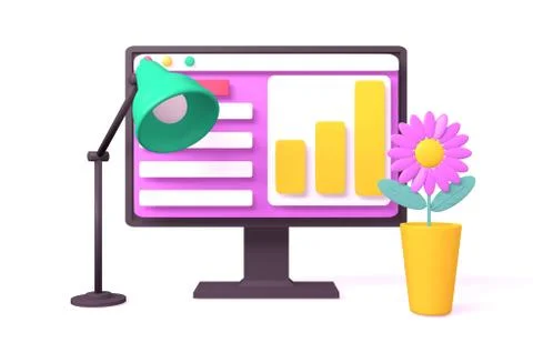 Work table with lamp and flower Stock Illustration