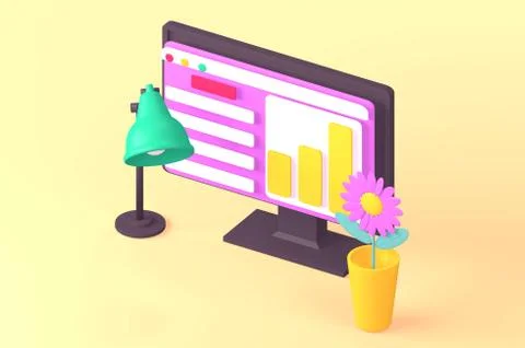 Work table with lamp and flower Illustrazione stock