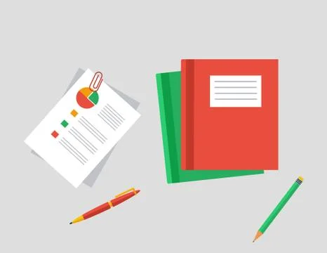 Work Table Tablet and Document Design Flat Illustrazione stock