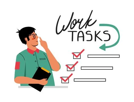 Work task. Office person planning and check completed work. presentation Stock Illustration