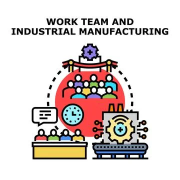 Work team collaborating on industrial manufacturing process Stock Illustration