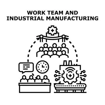 Work team collaborating on industrial manufacturing process Stock Illustration