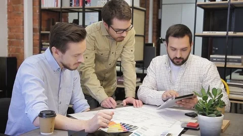 Work team creative group on construction project inside office Stock Footage 77485820