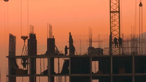 Work of a team of installers at a construction site Video stock 185602613