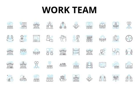 Work team linear icons set. Synergy, Collaboration, Unity, Camaraderie, Trust Stock Illustration
