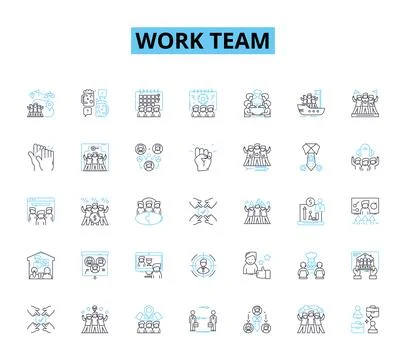 Work team linear icons set. Synergy, Collaboration, Unity, Camaraderie, Trust Stock Illustration