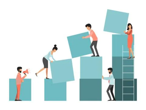 Work team people building cubes vector illustration. Business people above a Ilustración de archivo