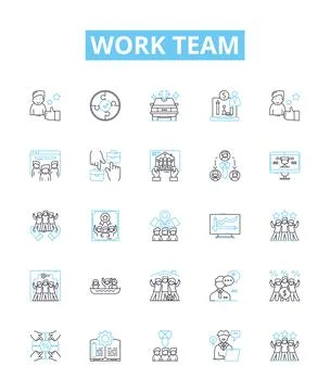 Work team vector line icons set. Teamwork, Collaboration, Cooperation, Effort Stock Illustration