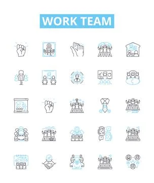 Work team vector line icons set. Teamwork, Collaboration, Cooperation, Effort Stock Illustration