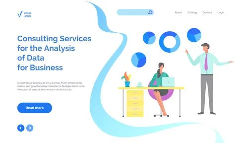 Work in technical support, consulting services concept. Employees analyze data Stock Illustration