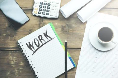 Work text on notebook Stock Photos