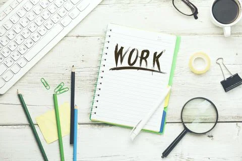 Work  text on notepad Stock Photos