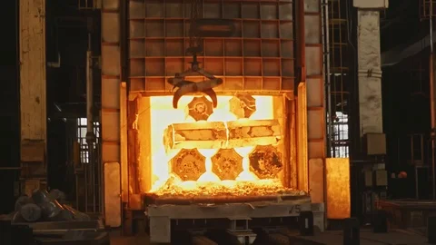 Work tick-borne crane at an engineering plant. The crane lifts the hot steel  스톡 동영상 115508046