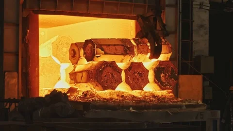 Work tick-borne crane at an engineering plant. The crane lifts the hot steel  스톡 동영상 115508085