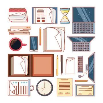 Work time elements icons Stock Illustration