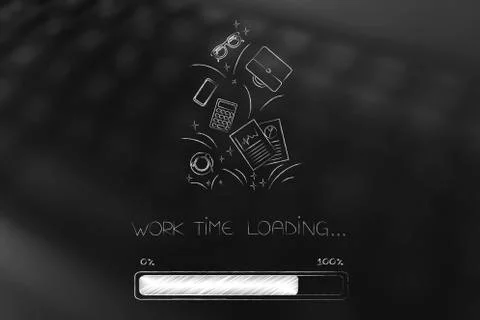 Work time loading progress bar with group of office and business-related icon Stock Illustration