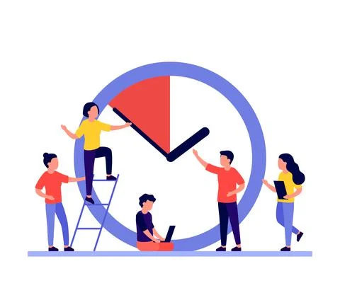 Work time management concept, people and clock, deadline. Business timing, co Stock Illustration