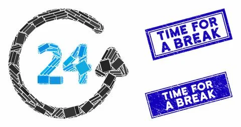 Work Time Mosaic and Scratched Rectangle Time for a Break Watermarks Illustrazione stock