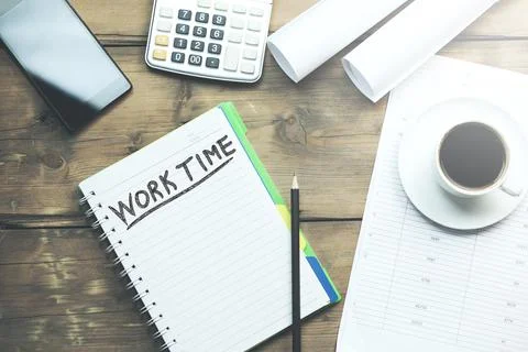 Work Time text on page Stock Photos