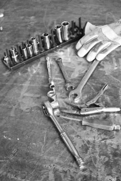 Work Tool Collection- black and white Stock Photos