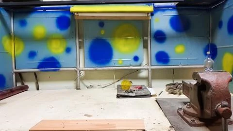 Work tools on the board and in the workshop. Workshop scene. A lot of old too Stock-Fotos