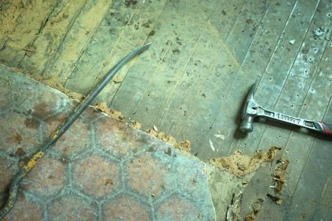 Work tools of a builder, a hammer and a crowbar. Foto stock