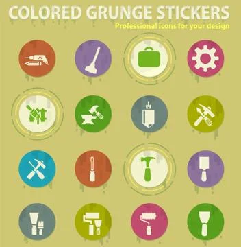 Work tools colored grunge icons Stock Illustration
