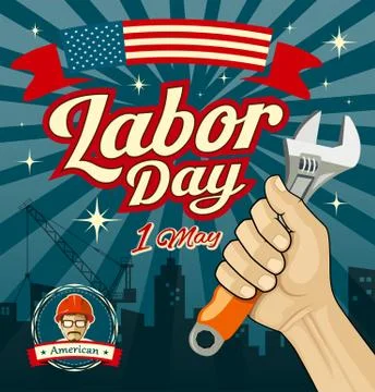 Work tools construction in human hand in Labor day Stock Illustration