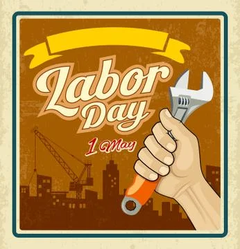 Work tools construction in human hand in Labor day Stock Illustration