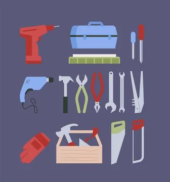 Work tools flat color vector objects set Stock Illustration