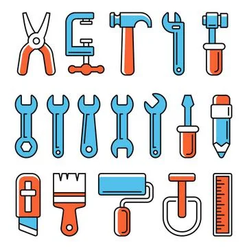 Work Tools Icons Set on White Background. Vector Stock Illustration
