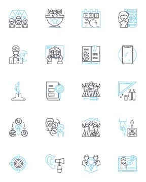 Work tools linear icons set. Hammer, Screwdriver, Wrench, Pliers, Chisel, Saw Stock Illustration