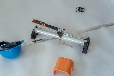 Work tools for mounting floorboards or laminate floor. Stock Photos