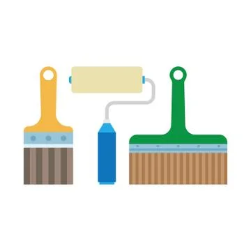 Work tools - paint brush and roller Stock Illustration